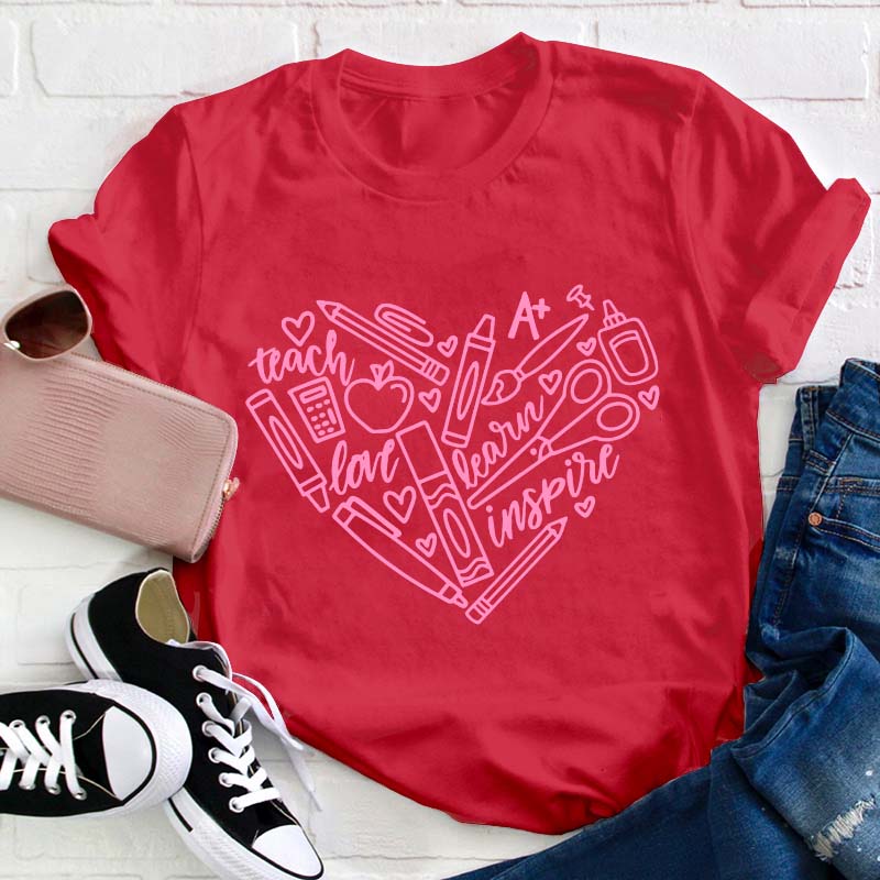 Teach Learn Inspire Heart Teacher T-Shirt