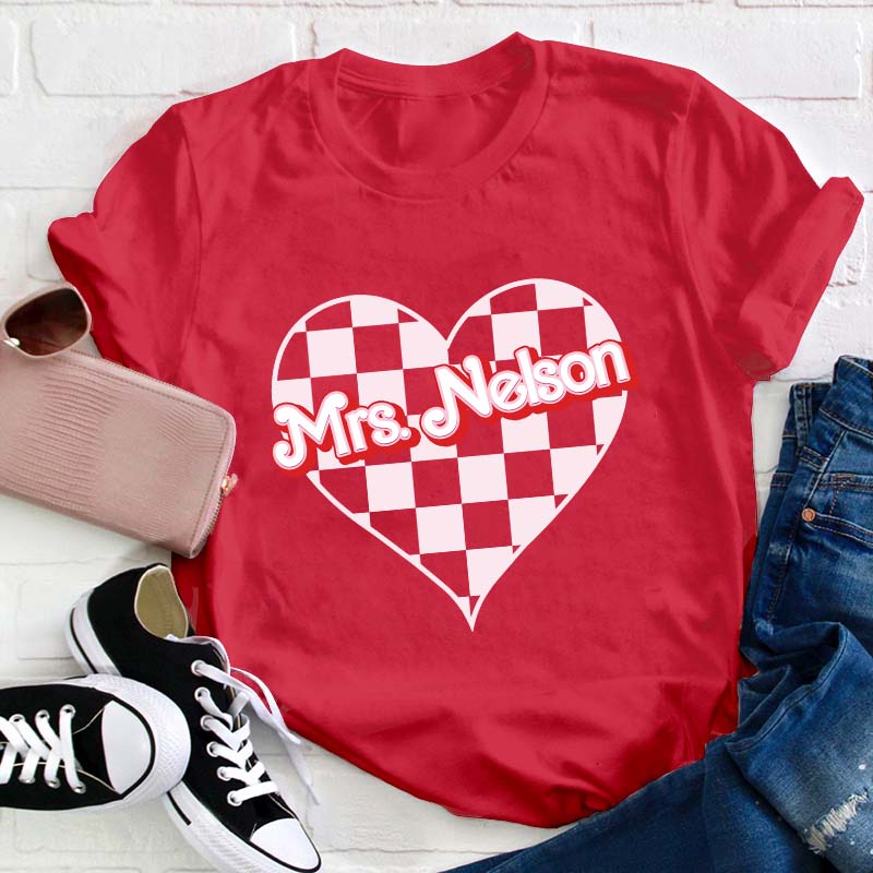 Personalized Name Heart Checker Teacher T-Shirt
