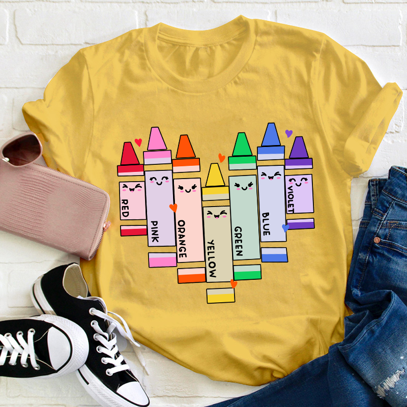 Colorful Crayons Heart Teacher T-Shirt