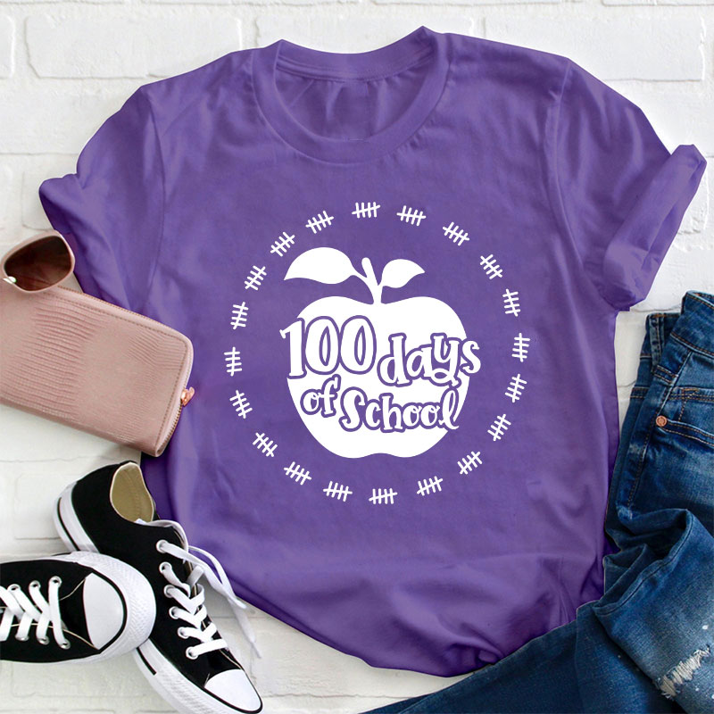 100 Days Of School Apple Teacher T-Shirt
