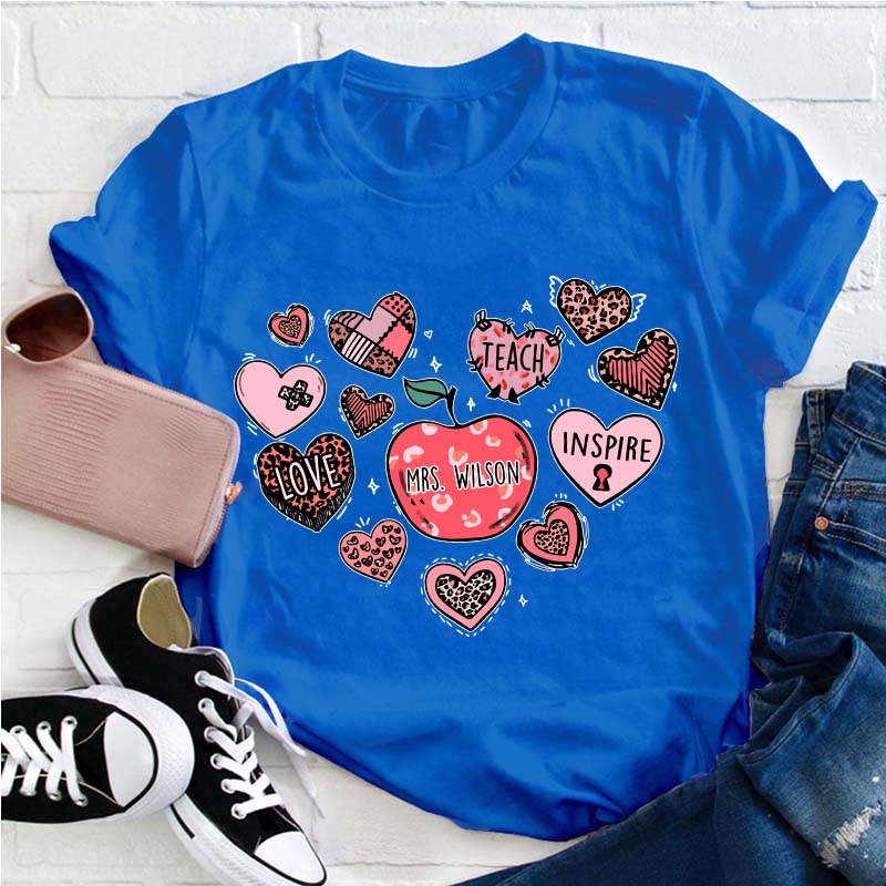 Personalized Teach Love Inspire Heart Teacher T-Shirt