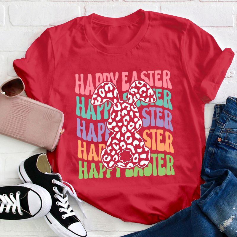 Happy Easter Leopard Bunny Teacher T-Shirt