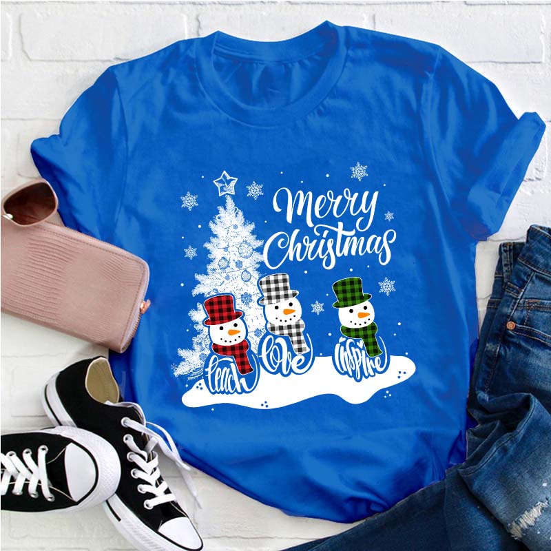 Merry Christmas Teach Love Inspire Teacher T-Shirt