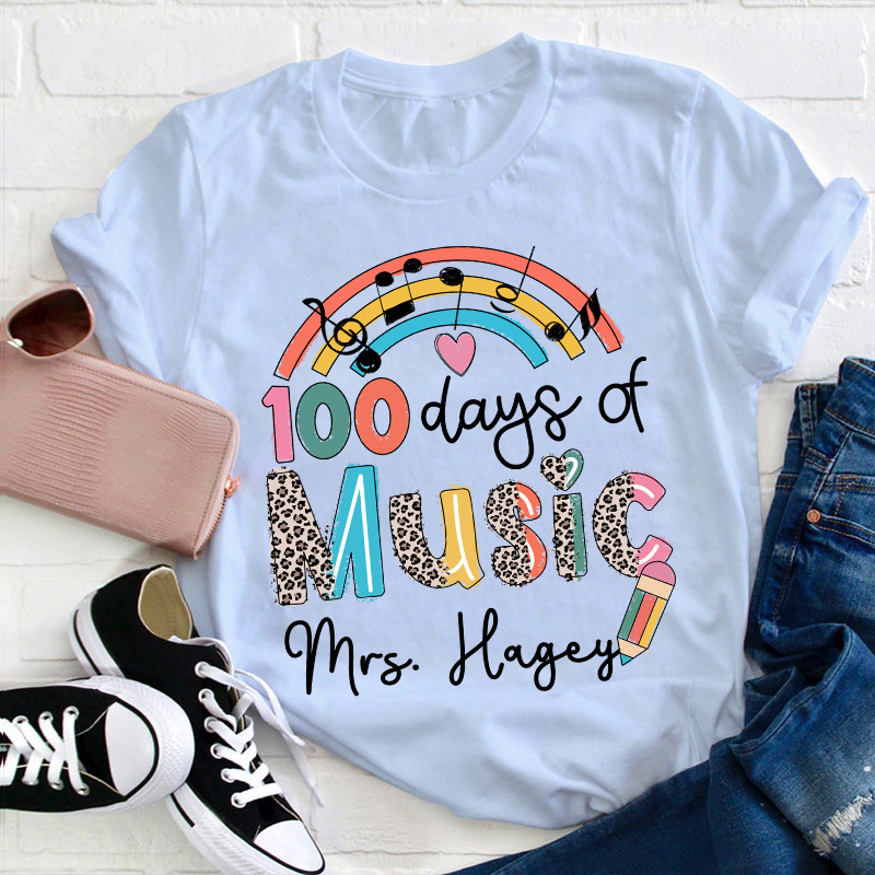 Personalized Name 100 Days Of School Music Teacher T-Shirt