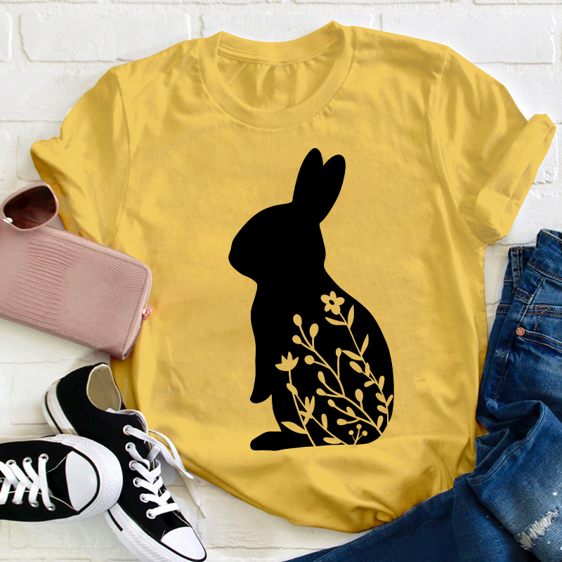 Floral Rabbit Teacher T-Shirt