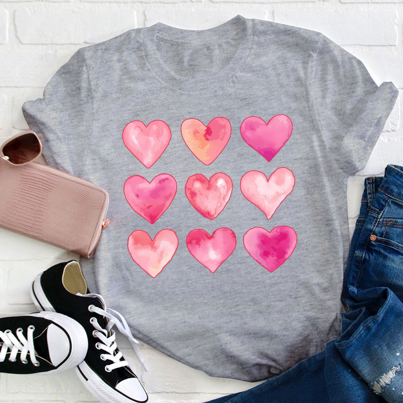 Nine Pink Hearts Teacher T-Shirt