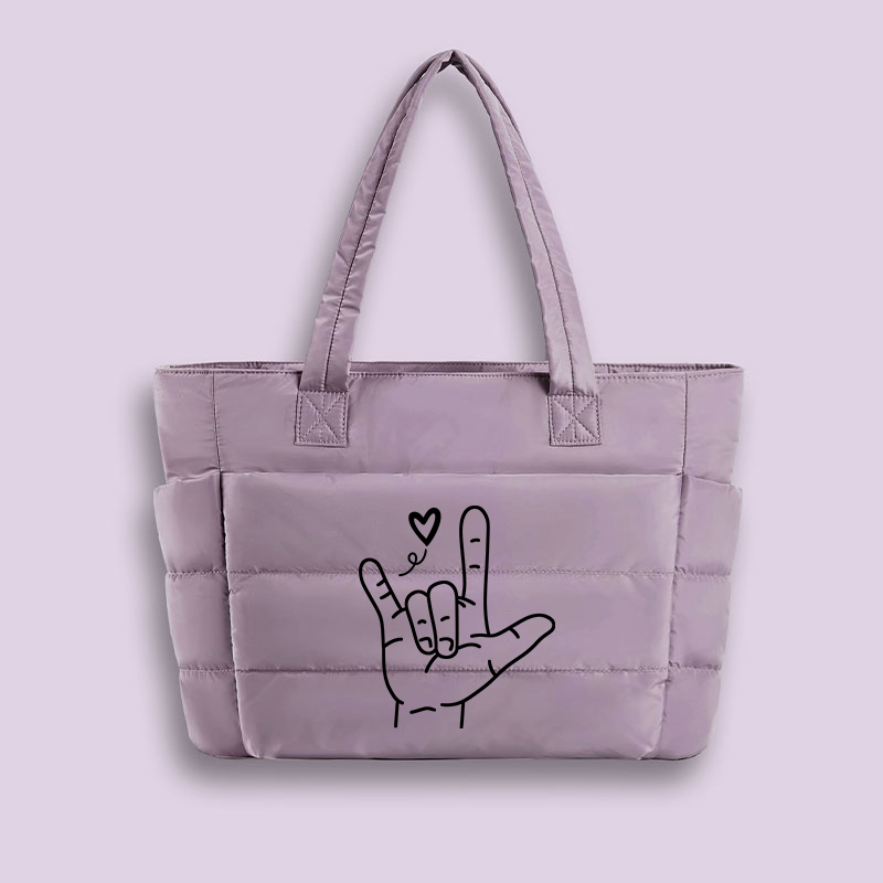 Sign Language Love Needs No Words Teacher Puffy Tote Bag