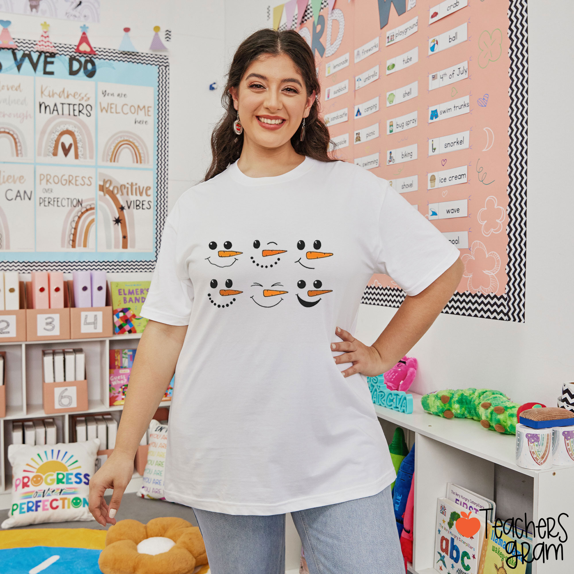 Cute Snowman Face Teacher T-Shirt