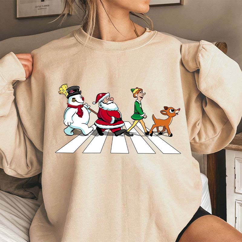 Santa Claus And His Friends Crossing The Road Teacher Sweatshirt