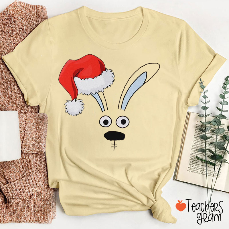 Personalized Christmas Santa Hat Cartoon Characters Teacher T-Shirt