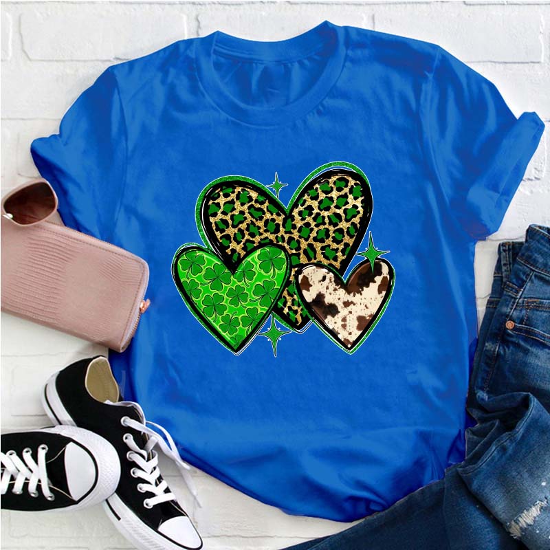 St.Patricks Leopard Heart Teacher T-Shirt