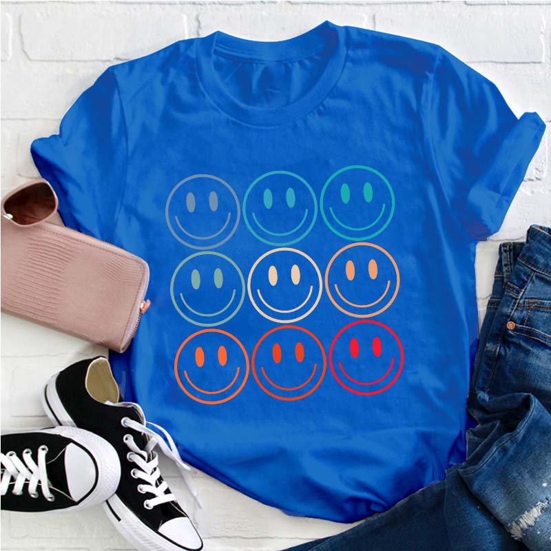 Happy Colorful Face Graphic Teacher T-Shirt