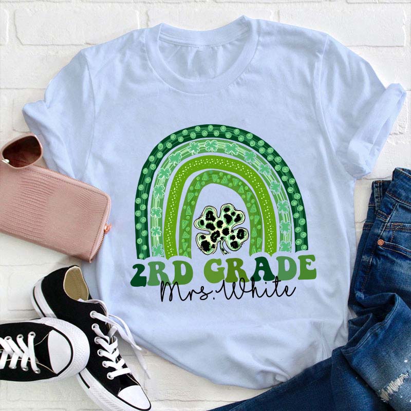Personalized Name Shamrock Rainbow Teacher T-Shirt