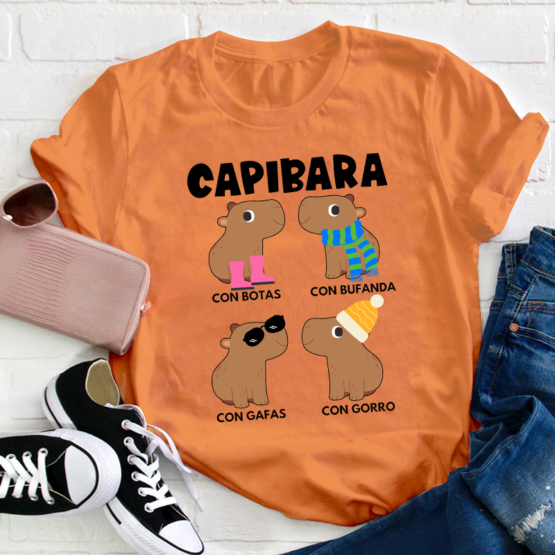 Funny Capybara Spanish Teacher T-Shirt
