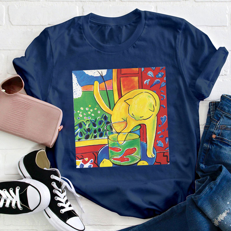 Cat With Red Fish Teacher T-Shirt
