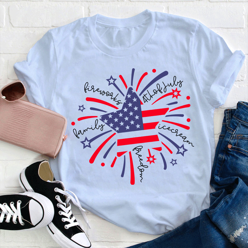 Firework 4th of July Teacher T-Shirt