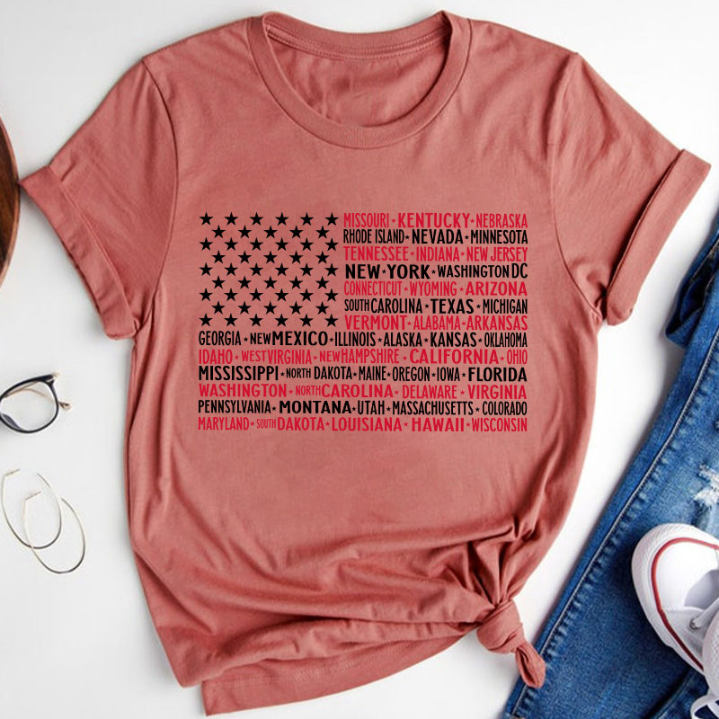 Vintage American Flag 4th Of July Teacher T-Shirt