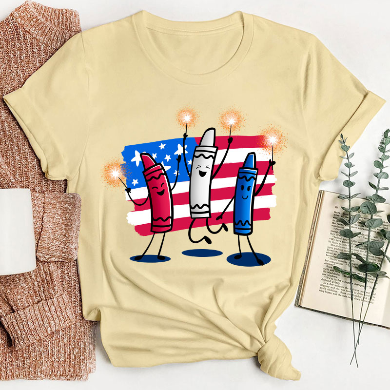 4th Of July Color Crayon Teacher T-Shirt