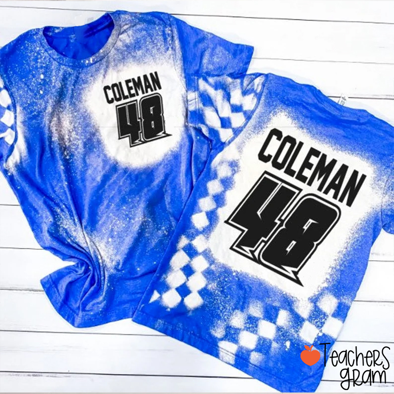 Personalized Name And Number Bleached Black Teacher Printed T-Shirt