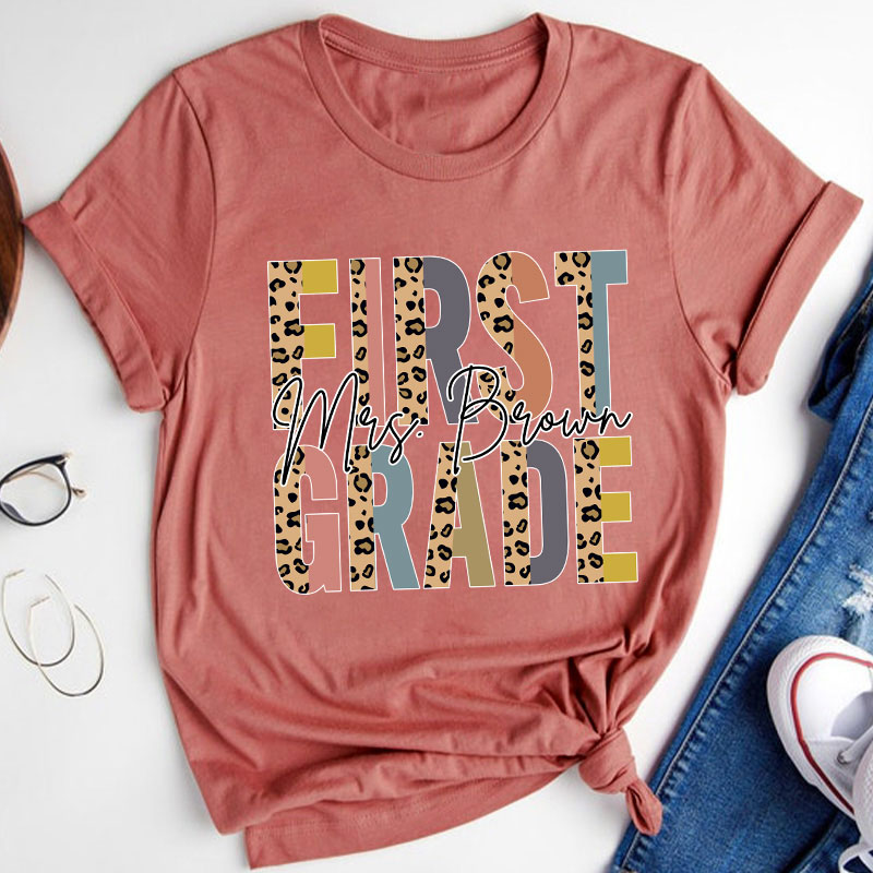 Personalized Comfort Color Leopard Teacher T-Shirt