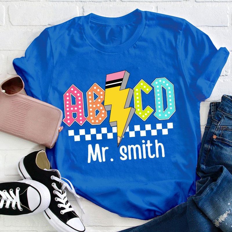 Personalized Teacher's Name Lightning Pencil Icon Teacher T-Shirt