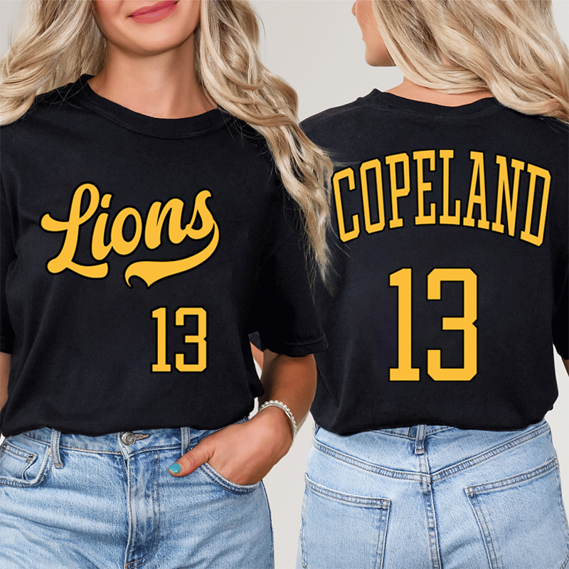 Personalized  Mascot And Your Number Simple Font Design Teacher Two Sided T-Shirt