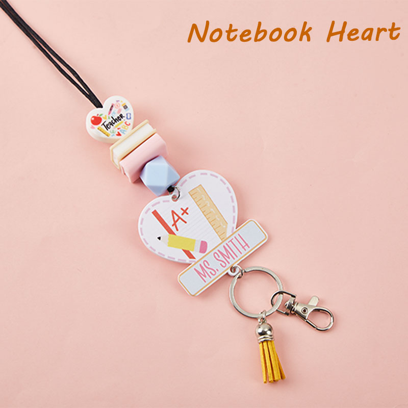 Personalized Name Colorful Books Rainbow Pencil Teacher Lanyard