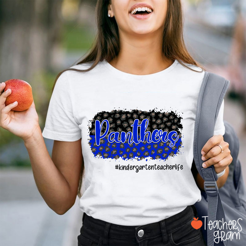 Personalized School Mascot And Hashtag Colorful Leopard Teacher T-Shirt