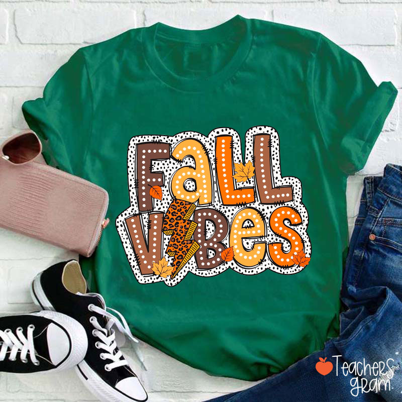 Fall Vibes Leopard Lightning Teacher T-Shirt