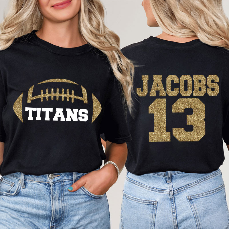 Personalized Mascot Name And Number Football Game Day Teacher Two Sided T-Shirt