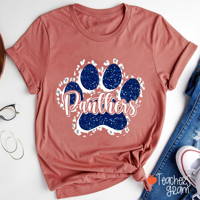 Personalized Mascot Glitter Paw Teacher T-Shirt