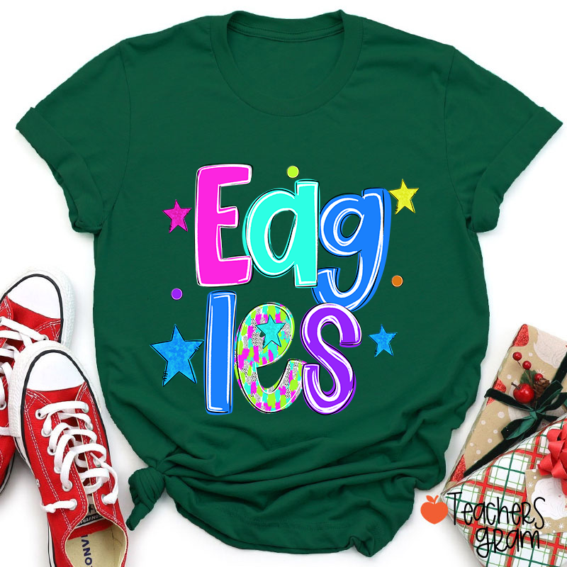 Personalized Mascot Colorful Font Sart Polka Dots Teacher T-Shirt
