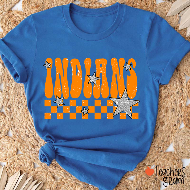 Personalized Mascot Checkered Star School Spirit Teacher T-Shirt