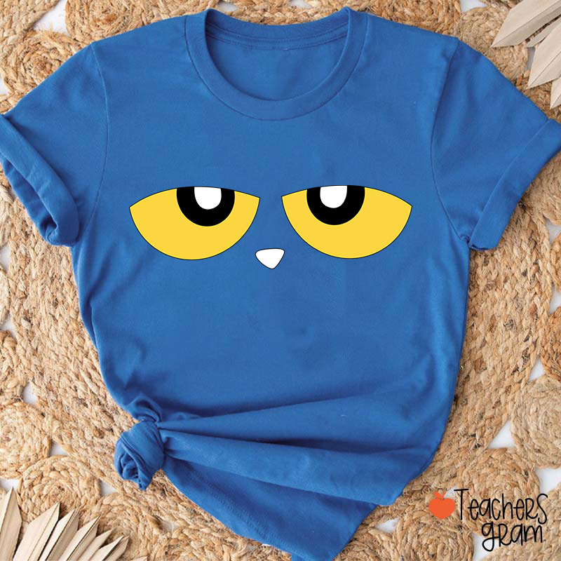 Cute Cartoon Blue Cat Eyes Teacher T-Shirt