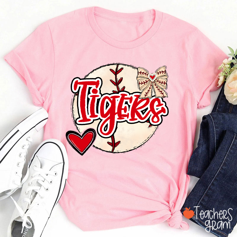 Personalized Mascot And Sport Love Heart Bow School Spirit Teacher T-Shirt