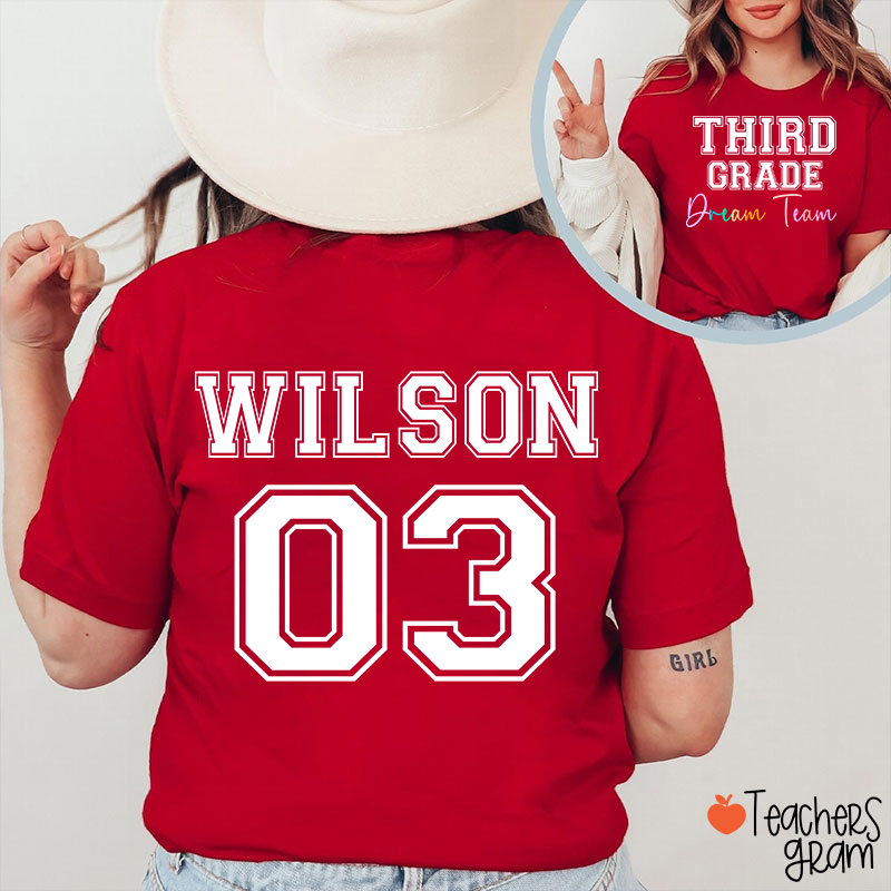 Personalized Grade Name Number Team Teacher Two Sided T-Shirt