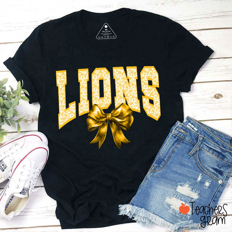Personalized Mascot Toile Floral Coquette Bow Teacher T-Shirt