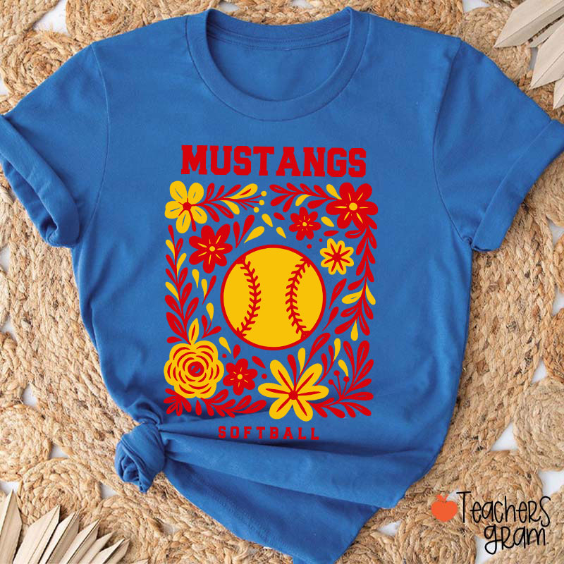 Personalized Mascot And Sport Flowers Teacher T-Shirt