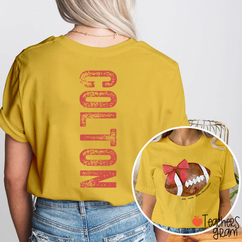 Personalized Mascot And Sport Coquette Bow Teacher Two Sided T-Shirt