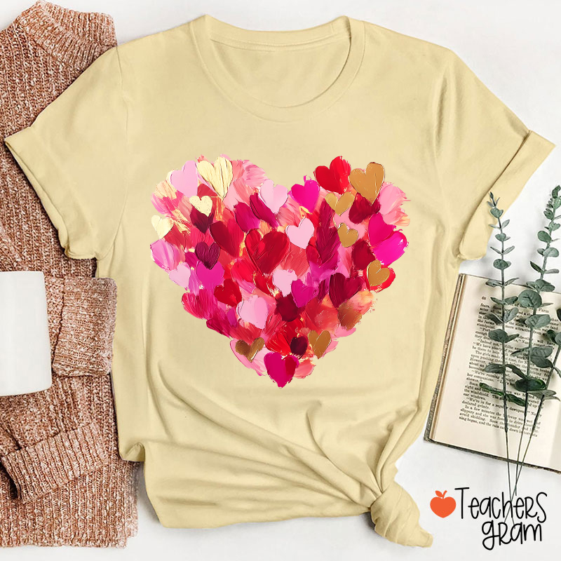 Oil Painting Heart Valentine Teacher T-Shirt