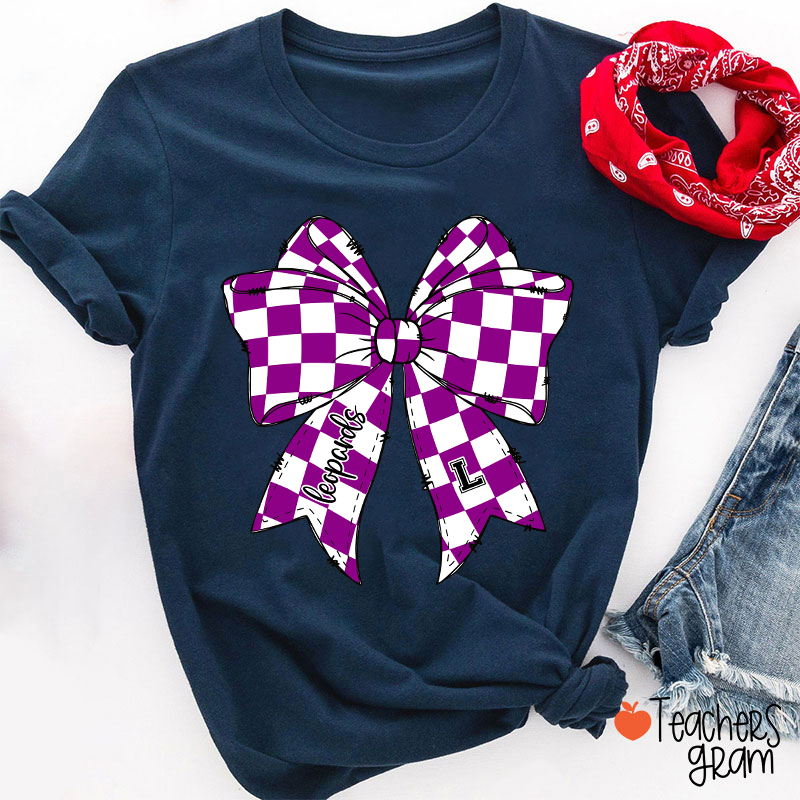 Personalized Mascot Checkered Bow Game Day Teacher T-Shirt