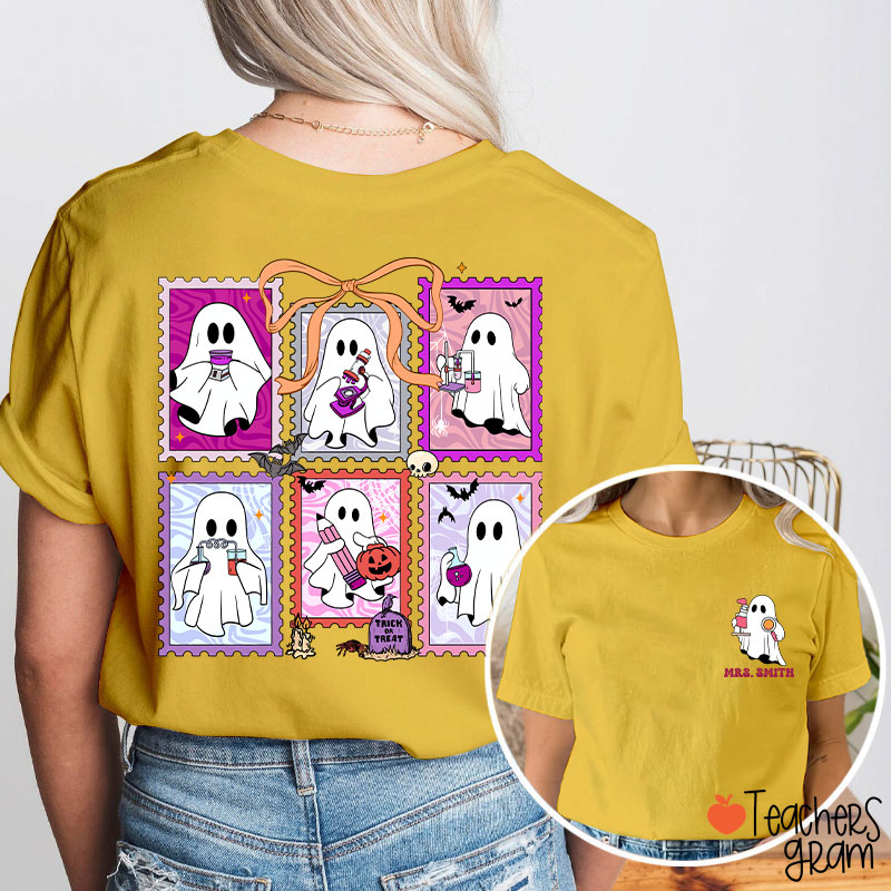 Personalized Name Spooky Science Halloween Teacher Two Sided T-Shirt