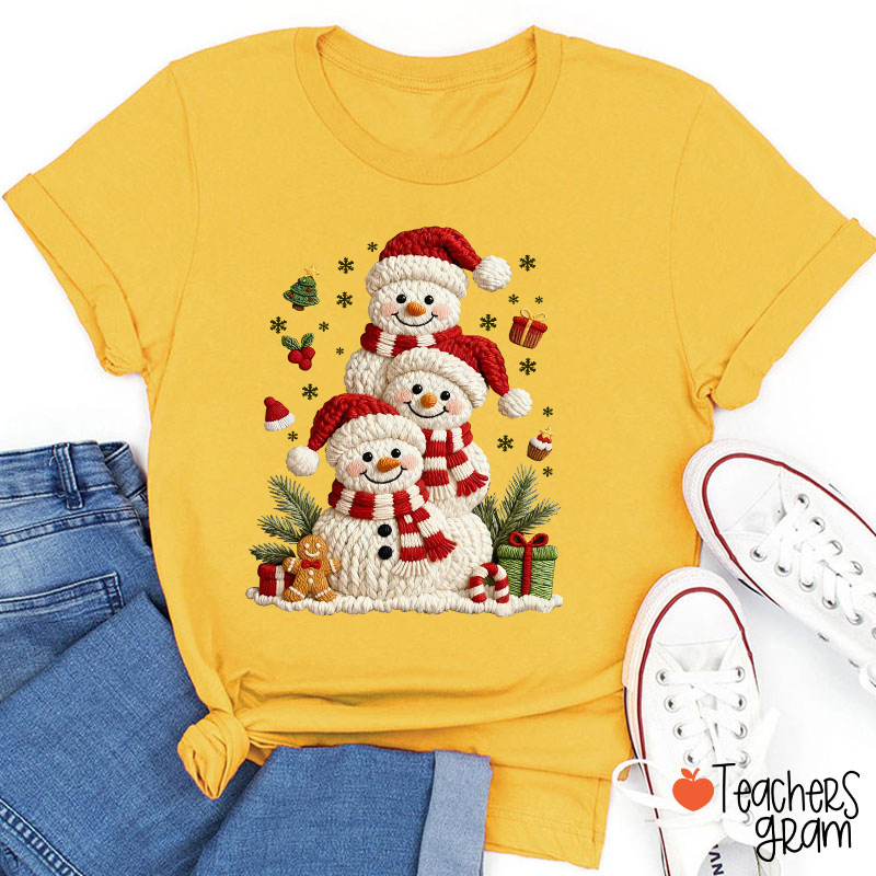 Faux Yarn Snowman Christmas Teacher T-Shirt
