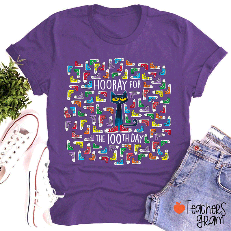 Shoes Cat Hooray For 100 Days Teacher T-Shirt