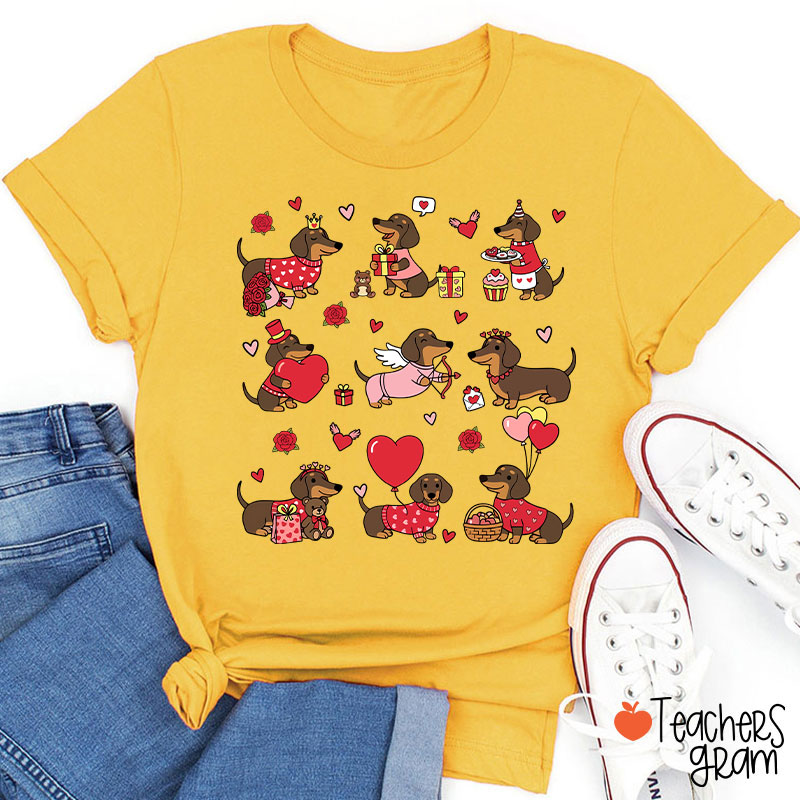 Dachshund Valentines Teacher T-Shirt