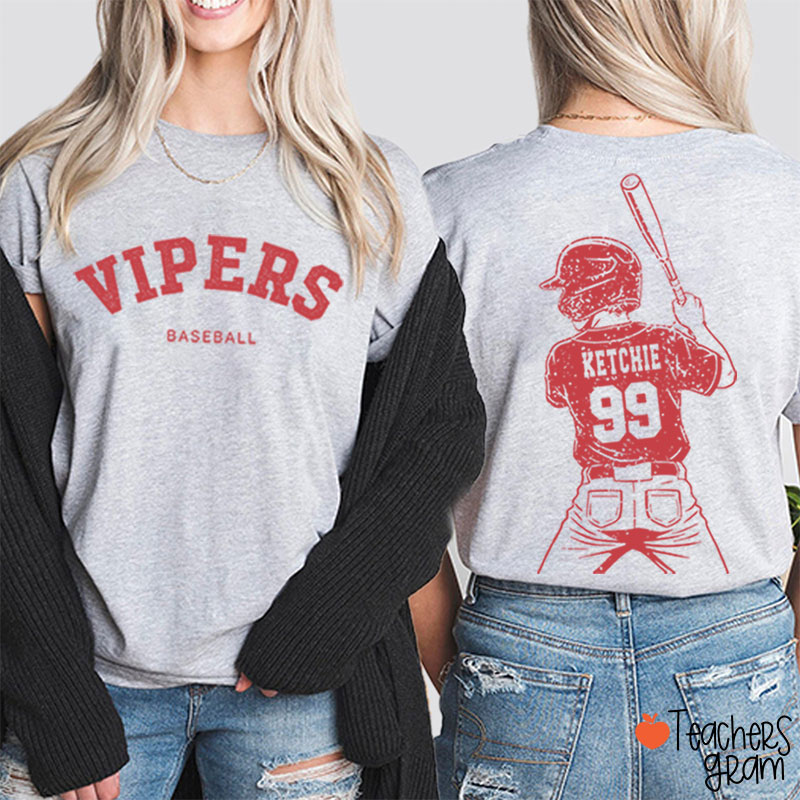 Personalized Baseball Mom Teacher Two Sided T-Shirt