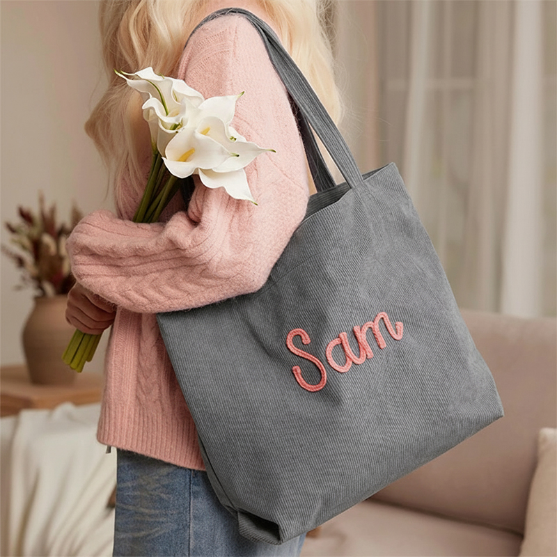 Personalized Embroidered Teacher Corduroy Tote