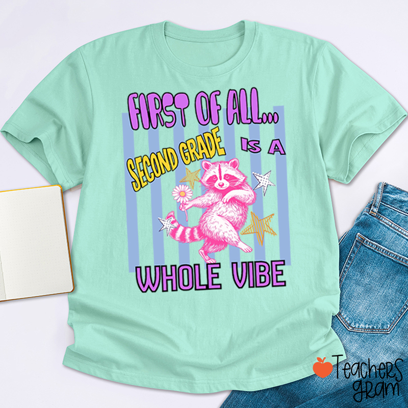 Personalized Grade Pink Raccoon Whole Vibe Teacher T-Shirt
