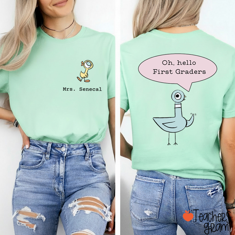 Personalized Name And Grade Hello Teacher Two Sided T-Shirt