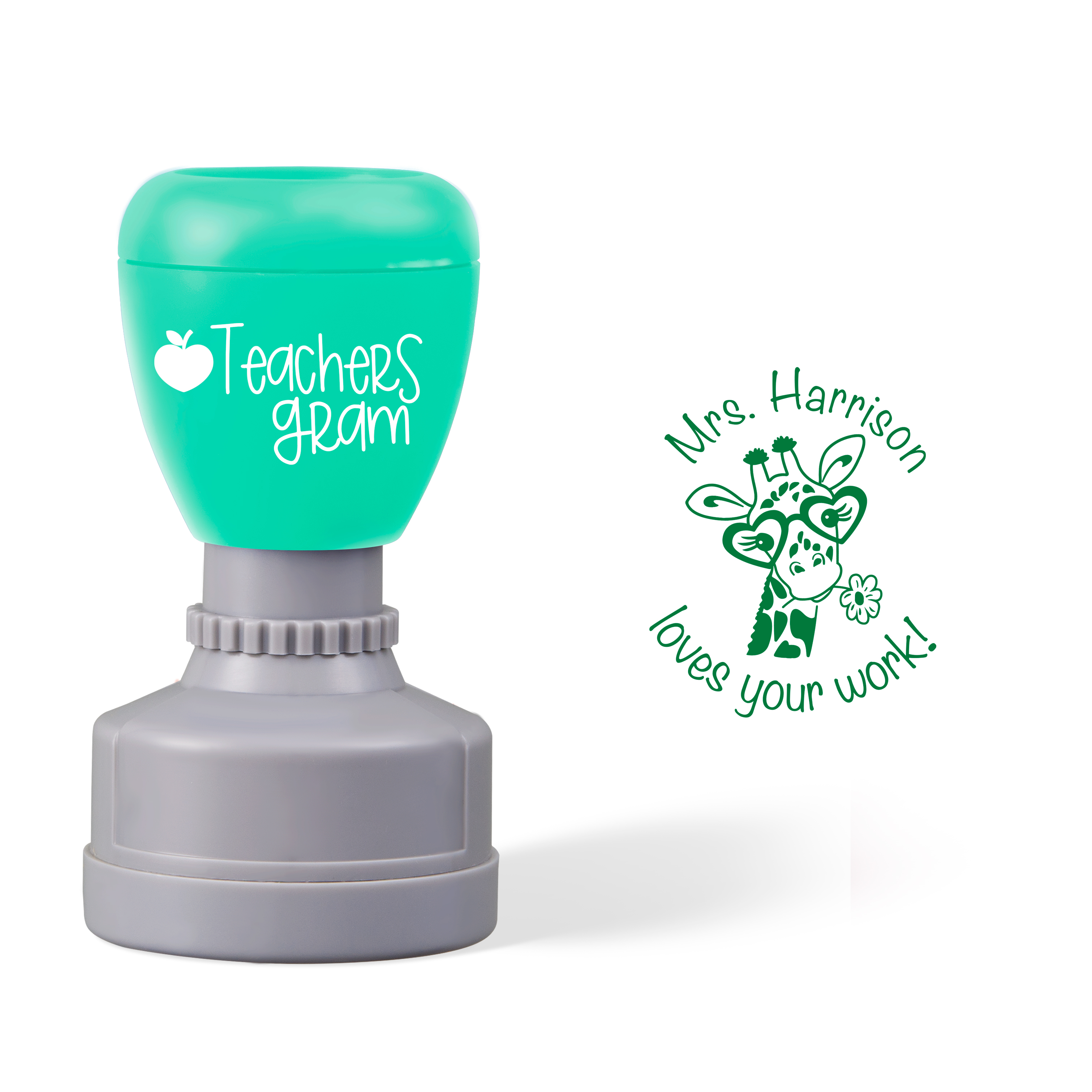 Personalized Giraffe Loves Your Work Teacher Stamp